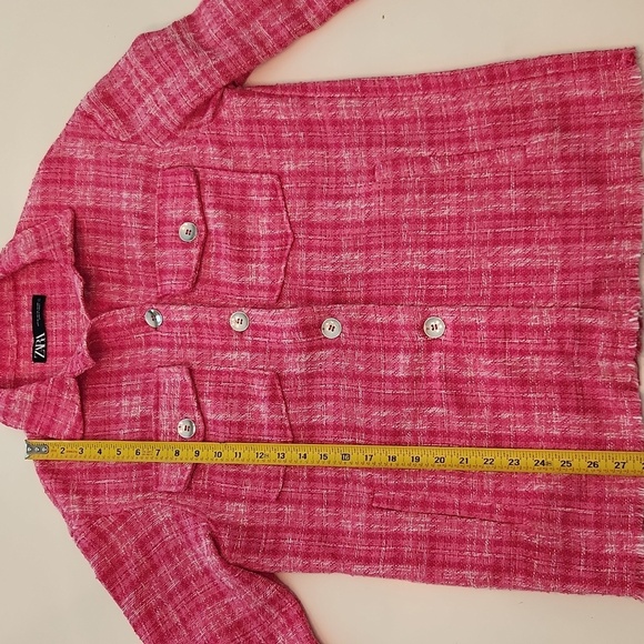 Zara Pink Plaid Tweed Button Down Long Sleeve Jacket Extra Small - Picture 7 of 8
